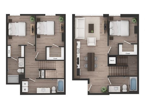 Floor plan for 3 beds, 3 baths, 1344 sqft